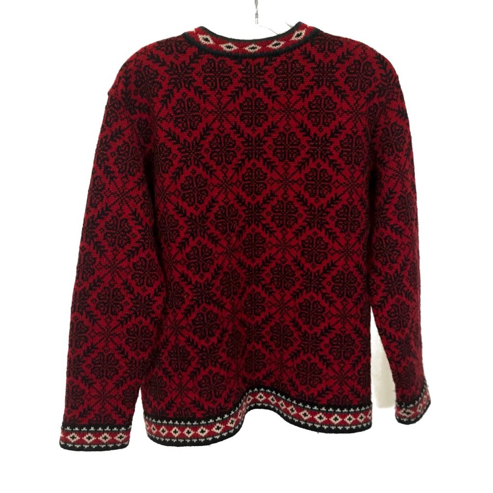Womens Size Large LL Bean Red Black Vintage Fair Isle Snowflake Knit Sweater - Picture 3 of 3